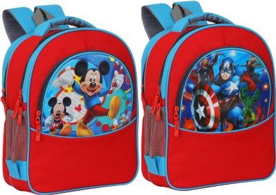 bayo Avengers & Mickey Mouse Combo 2 piece 30 Liter 16 ×12 inch Pre-School 31cm For Nursery (LKG/UKG/1st std) Boys School Bag Waterproof School Bag Waterproof School Bag(Blue, 30 L)