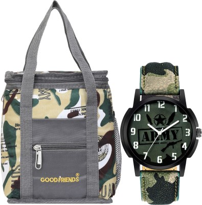 GOOD FRIENDS Travel Lunch / Tiffin / School Bag /Army Watch Waterproof Lunch Bag(Multicolor, 4 L)