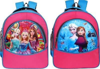 bayo Barbie & Frozen Combo 2 piece 30 Liter 16 ×12 inch Pre-School 31cm For Nursery (LKG/UKG/1st std) Girls School Bag Waterproof School Bag Waterproof School Bag(Pink, Blue, 30 L)