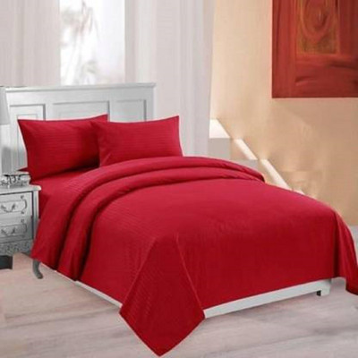 TUNDWAL'S 210 TC Cotton King Striped Flat Bedsheet(Pack of 1, Red)