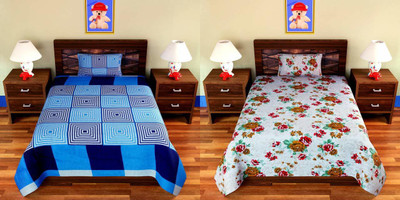 Home Readiness 160 TC Polycotton Single Floral Flat Bedsheet(Pack of 2, Multicolor)