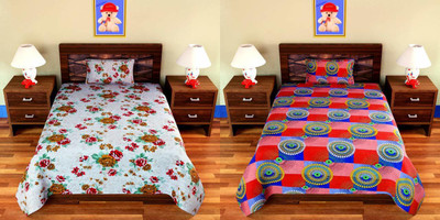 Home Readiness 160 TC Polycotton Single 3D Printed Flat Bedsheet(Pack of 2, Multicolor)