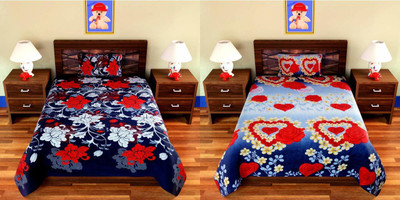 Home Readiness 160 TC Polycotton Single 3D Printed Flat Bedsheet(Pack of 2, Multicolor)