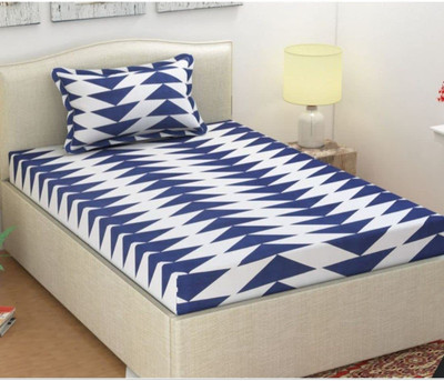 Home Readiness 160 TC Polycotton Single Geometric Flat Bedsheet(Pack of 1, Blue)