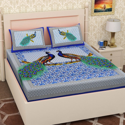 PETROSOLY 144 TC Cotton Queen Jaipuri Prints Flat Bedsheet(Pack of 1, Green)
