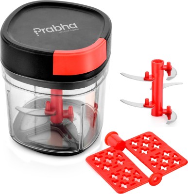 PRABHA by Prabha Premium Quality Manual Food Chopper and Mixer with Stainless Steel Blades for Vegetables, Onions, Herbs and Nuts, 5 Second Chopper and Whisker 900ML Vegetable Chopper(1 Vegetable Chopper With two Functions Chopper and Whisker 900ML, Chopper with 5 Blades, Whisker)