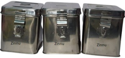 zinnu _R87 Combo of 3 Square Shape Stainless Steel Money Bank Piggy Banks Antique Coin Bank Box Coin Bank(Silver)