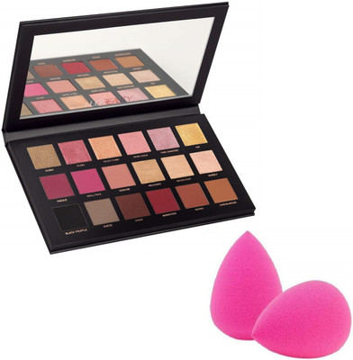 D.B.Z. Eyeshadow 18 Colors Textured Eyeshadow Palette Rose Gold Edition (18 Shades) & Beauty Blender ( color may vary )(2 Items in the set)