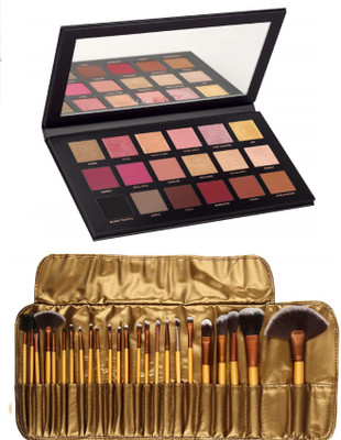 D.B.Z. Rose Gold Remastered Eyeshadow Palette 18 Color Makeup Palette Highlighters Eye Make Up High Pigmented Professional Mattes and Shimmers with golden brushes(2 Items in the set)