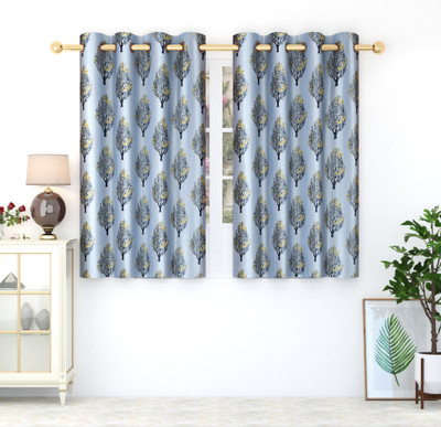 Homefab India 152.4 cm (5 ft) Window Polyester Semi Transparent Curtain (Pack Of 2)(Grey, Floral)