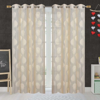 Radha Enterprises 274 cm (9 ft) Net Semi Transparent Long Door Curtain (Pack Of 2)(Self Design, Cream)