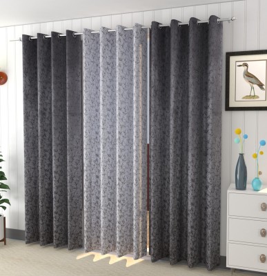 kiara Creations 153 cm (5 ft) Velvet Room Darkening Window Curtain (Pack Of 3)(Printed, Grey, White)