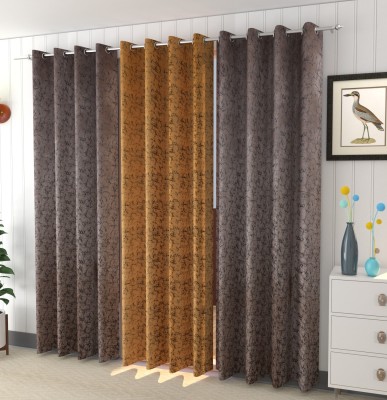 kiara Creations 153 cm (5 ft) Velvet Window Curtain (Pack Of 3)(Printed, Brown, White)