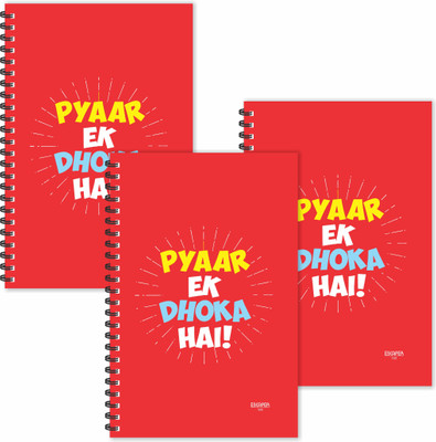 ESCAPER Pyar Ek Dhoka Hai Quotes Diaries (Ruled - A5 Size - SUPER SAVER Pack of 3 Diaries) | Slogan Diaries | Quotes on Diaries | Funny Quotes Diaries A5 Diary Ruled 160 Pages(Red,yellow,blue, Pack of 3)