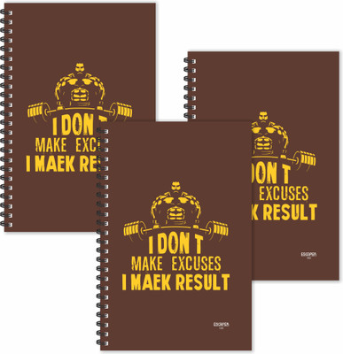 ESCAPER I dont Make Excuses I maek Result Hindi Quotes Diaries (Ruled - A5 Size - SUPER SAVER Pack of 3 Diaries) | Slogan Diaries | Quotes on Diaries A5 Diary Ruled 160 Pages(Brown, Yellow, Pack of 3)