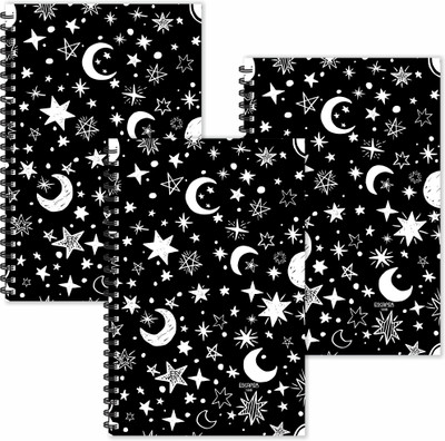 ESCAPER Moon & Stars Doodle Diaries (Ruled - A5 Size - SUPER SAVER Pack of 3 Diaries) | Stars Diaries | Moon Diaries | Planet Diaries A5 Diary Ruled 160 Pages(Black,white, Pack of 3)