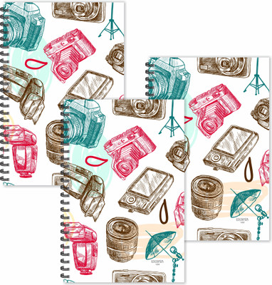 ESCAPER Photo Seamless Pattern Doodle Diaries(Ruled - A5 Size - SUPER SAVER Pack of 3 Diaries) | Photoshoot Diaries | Camera Diaries A5 Diary Ruled 160 Pages(Multicolor, Pack of 3)