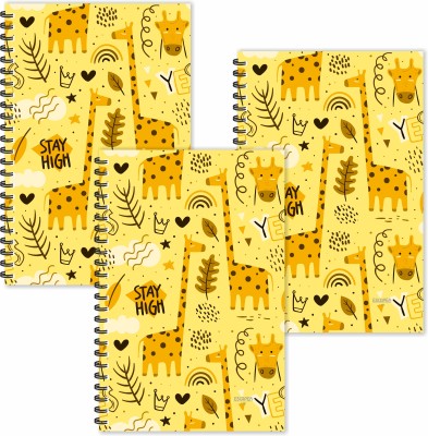 ESCAPER Stay High Giraffe Doodle Diaries (Ruled - A5 Size - SUPER SAVER Pack of 3 Diaries) | Animal Doodle Diaries | Doodle Pattern Diaries A5 Diary Ruled 80 Pages(Yellow, Black, Pack of 3)