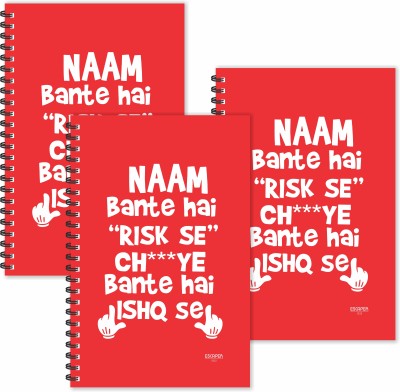 ESCAPER Naan Banta Hai Risk Se Hindi Quotes Diaries (Ruled - A5 Size - SUPER SAVER Pack of 3 Diaries) | Slogan Diaries | Quotes on Diaries | Funny Quotes Diaries A5 Diary Ruled 160 Pages(red,white, Pack of 3)