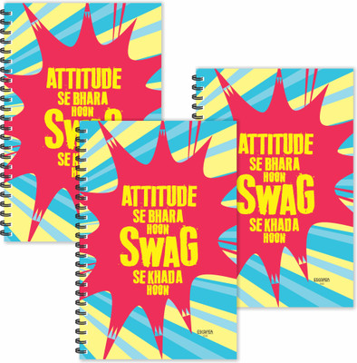 ESCAPER Attitude se Bhara hoon Swag se Khada hoon Hindi Quotes Diaries (Ruled - A5 Size - SUPER SAVER Pack of 3 Diaries) | Slogan Diaries | Quotes on Diaries A5 Diary Ruled 160 Pages(Multicolor, Pack of 3)