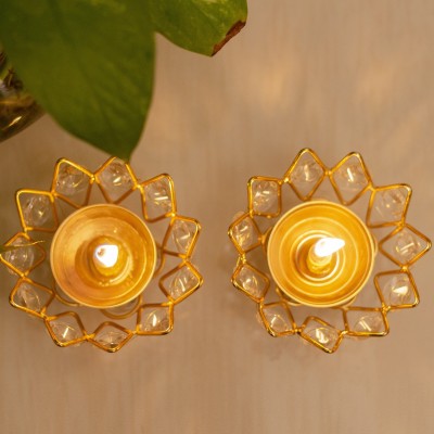 Flipkart SmartBuy Set of 2 Brass Crystal Akhand Diya | Deepak/Dia | Akhand Jyot Brass (Pack of 2) Table Diya Set(Height: 2.5 inch)