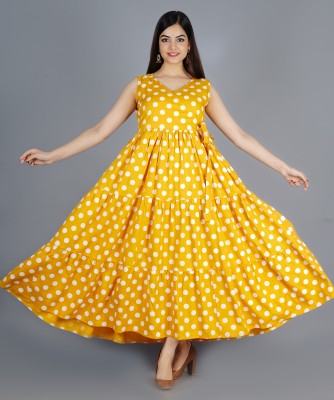 Krishna Enterprises Flared/A-line Gown(Yellow)