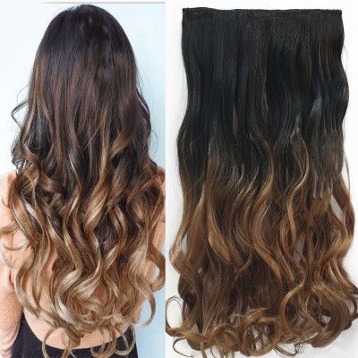 EASYOUNG 5 Clips Based 24 inch 2 Tone Wavy/Curly Premium Quality Synthetic  Extensions for Women and Girls Hair Extension