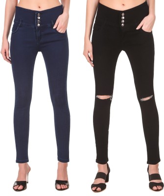 BOTUMQUTE Slim Women Dark Blue, Black Jeans(Pack of 2)