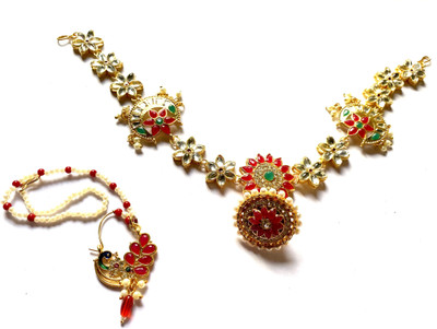 NIKYANKA Brass Gold-plated Red Jewellery Set(Pack of 1)