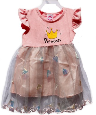 Pringle Paws Baby Girls Midi/Knee Length Casual Dress(Pink, Cap Sleeve)