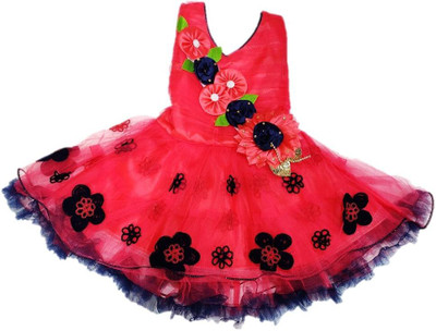Lilions Baby Girls Maxi/Full Length Party Dress(Red, Sleeveless)