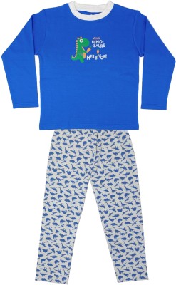 KABOOS Kids Nightwear Baby Boys & Baby Girls Printed Cotton Blend(Blue Pack of 1)