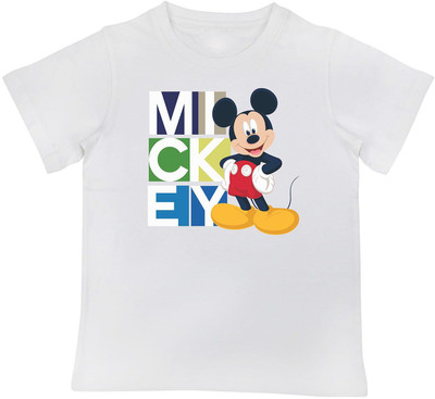 Mickey Mouse Family Boys Typography, Printed Pure Cotton Regular T Shirt(White, Pack of 1)