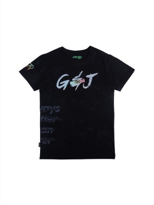 GINI & JONY Baby Boys Typography, Printed Cotton Blend T Shirt(Black, Pack of 1)