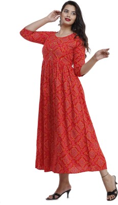 Most Women Printed Anarkali Kurta(Gold)