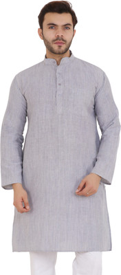 Latest Plus Men Solid Straight Kurta(Grey)