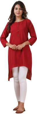 hkf Women Solid High Low Kurta(Maroon)