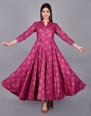 Style n Selfie Women Printed Anarkali Kurta(Pink)