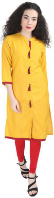 INDIJOY Women Embroidered Straight Kurta(Yellow)