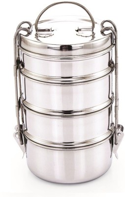 MANAU Stainless Steel Clip Food Grade Lunch Box | Traditional Tiffin Box for School/Office,4-Tier-,Capacity-(1540ml),Dia-(10.2Cm),Size -6X4,Weight- (480Grams) 4 Containers Lunch Box(1540 ml)