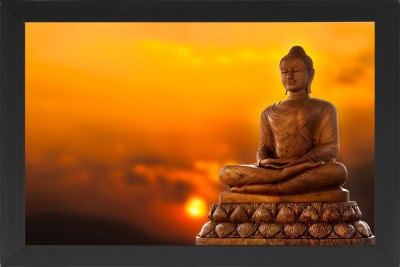 FRIZZY ARTS Gautama Buddha ji framed painting | 3D illustration | buddha painting with flowers wallpaper | buddha wallpaper Digital Reprint 14 inch x 20 inch Painting(With Frame)