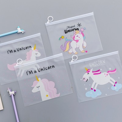 Priceless Deals Unicorn Print PVC Transparent Pencil Pouch Unicorn Art Plastic Pencil Boxes(Set of 4, White)
