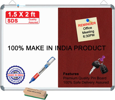 sunway Display Systems Combination Board (Non-Magnetic Whiteboard with Red Pin-up Notice Board) for Home, Office & School, Heavy-Duty Aluminium Frame MEGNETIC combtionB(1.5*2) v11 Cork Bulletin Board(Red)