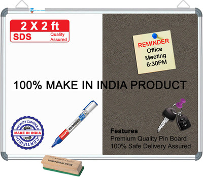 sunway Display Systems Combination Board (Non-Magnetic Whiteboard with Greystone Pin-up Notice Board) for Home, Office & School, Heavy-Duty Aluminium Frame MEGNETIC comB(2*2) v10 Cork Bulletin Board(Greystone)