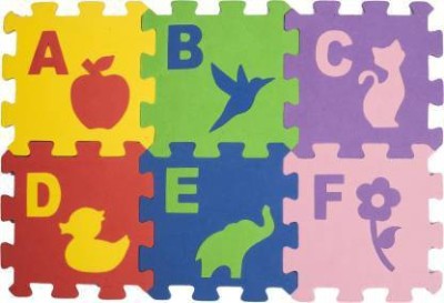 HornFlow FunBlast 36pcs Alphabet Mini Puzzle Foam Mat for Kids, Interlocking Learning Alphabet and Number Mat for Kids with Pictures (1 Pieces)(36 Pieces)