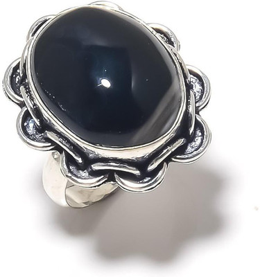 Krishnaimpex Metal Onyx Silver Plated Ring