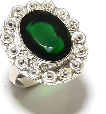 Krishnaimpex Emerald Quartz Gemstone Handmade Ethnic Silver Plated Jewelry Ring Size 8 Metal Quartz Silver Plated Ring