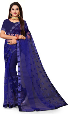nv patel Applique Bollywood Net Saree(Blue)