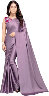 DHYANOM Solid/Plain Bollywood Satin Saree(Purple)