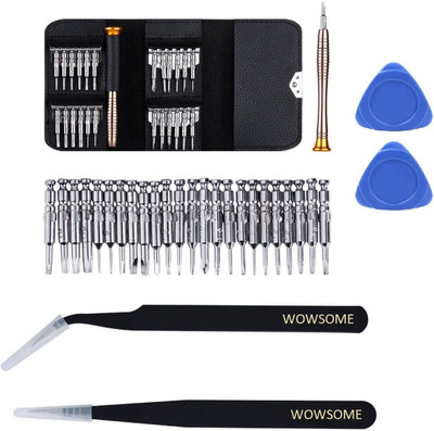 WOWSOME 25 in 1 Precision Screwdriver Set Repair Tool Kit with 2 PCS Stainless Steel Anti-static Tweezers and 2 triangle openers for Mobile Phones Laptop PC Phillips Torx Pentalobe Y 2.0 Precision Screwdriver Set(Pack of 1)